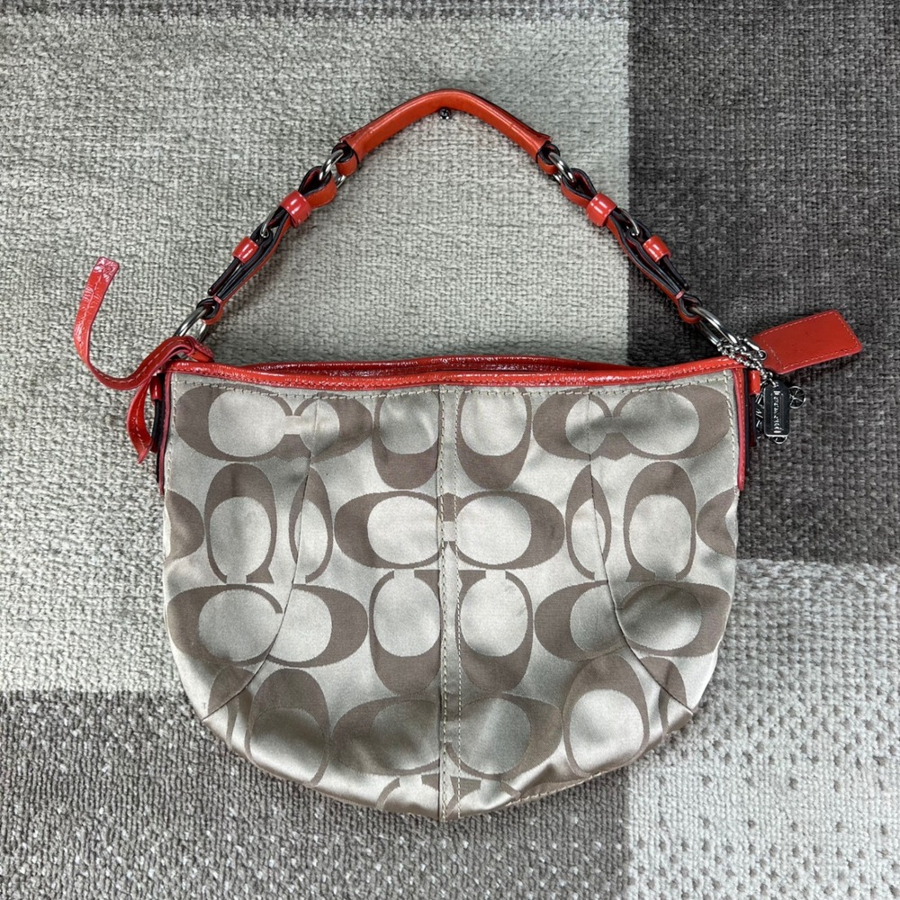 Y2K Coach Signature Satin Soho Hobo Bag 12675 Monogram Tan Canvas